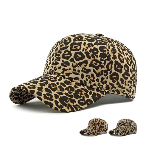 Casquette De Baseball Léopard Femme Coton Polyester Couronne Structurée Protection Solaire Chapeau Réglable