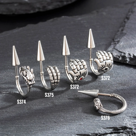Punk Gothic Titanium Steel Earrings Dragon Snake Hamsa Hand Evil Eye Spike Stud Jewelry For Men Women