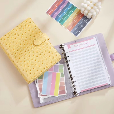 A5 A6 Ostrich Pattern PU Leather Budget Binder Loose Leaf Notebook Planner With Zipper Envelopes Expense Tracker Sheets