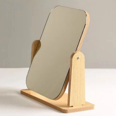 Holz Desktop Make-up Spiegel HD Verstellbar Rotierend Minimalistisch Kosmetikspiegel Rechteck Rund Tierformen Design