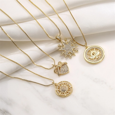 Elegante Koperen Zirkonia Geometrische Hanger Ketting Hart Ster Zon Duif Mode Sieraden Voor Vrouwen
