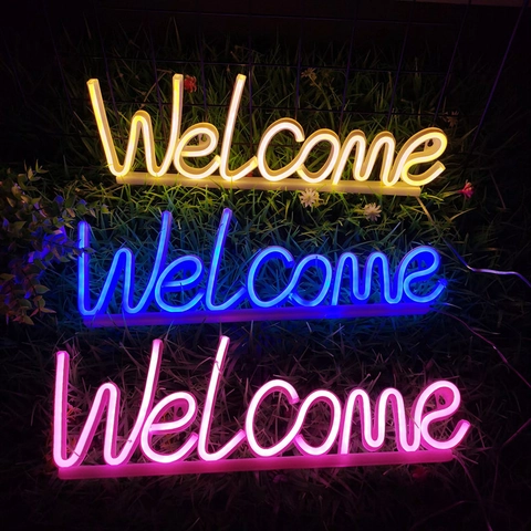 Letrero De Neón LED Welcome Decoración De Pared Alimentado Por USB O Batería Para Hogar Bar Fiesta Boda