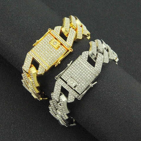 Bracciale Cuban Link Iced Out da Uomo Hip Hop in Lega di Strass Bracciale a Catena Pesante Streetwear Gioielli di Moda da Discoteca per Uomo