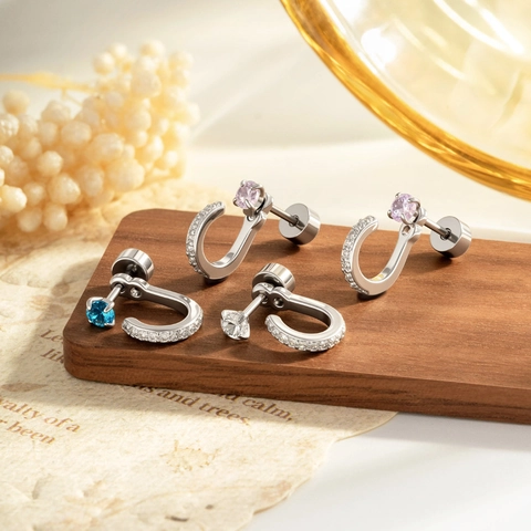 Boucles D'oreilles Piercing En U En Acier Titane Cuivre Micro-Serti Zircon Cartilage Labret Studs Bijoux Colorés Femmes