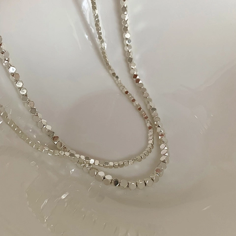 Geometric Polygonal Cube Beads Clavicle Chain Necklace Copper Minimalist Silver Color Luxury Jewelry For Women