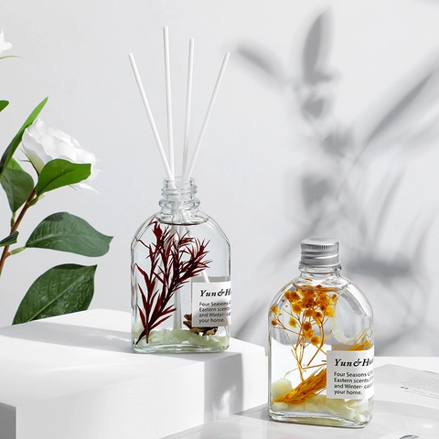 Reed Diffuser With Preserved Flowers Luminous Glass Bottle Essential Oil Long Lasting Fragrance Decorative Ornaments