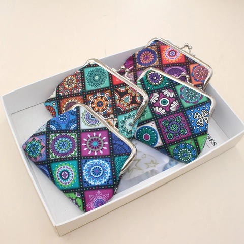 Retro Münzbörse Bedruckter Stoff Mandala Muster Vintage Metallverschluss Tragbare Mini Geldbörse Für Damen