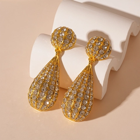Oversized Teardrop Dangle Earrings Alloy Rhinestone Hollow Geometric Statement Jewelry For Women With Silver Earring Post