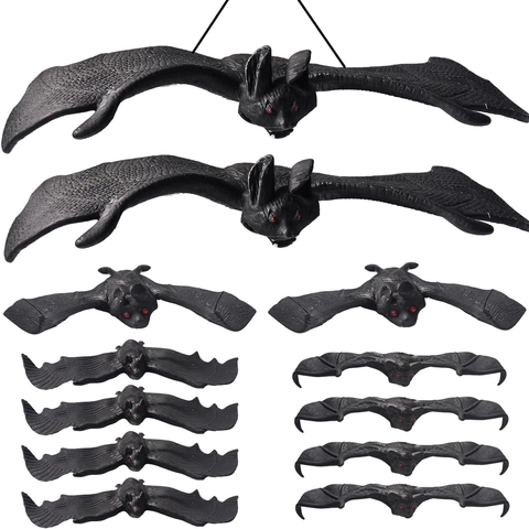 Simulation Bat Halloween Decoration Props Scary Prank Rubber Plastic Animal Hanging Pendants Black For Party Decor
