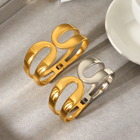 Minimalistische Open Manchet Armband Roestvrij Staal Hol Geometrische Bangle Spiegel Gepolijst Voor Dames Mode