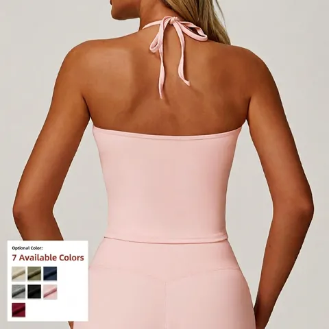 Halter Neck Yoga Tank Top Women Backless Sports Vest With Removable Pads Quick Dry Nylon Spandex Athletic Gym Wear