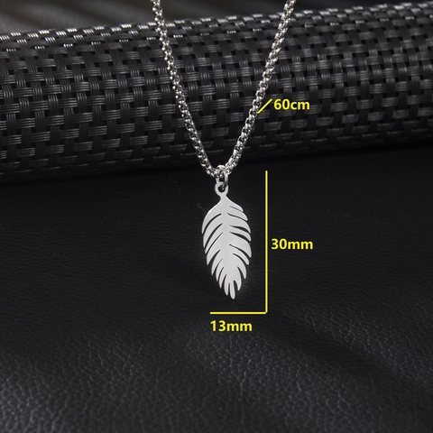Collar Con Colgante De Hoja De Pluma Minimalista De Acero Inoxidable Color Plata Cadena De Suéter Para Hombre