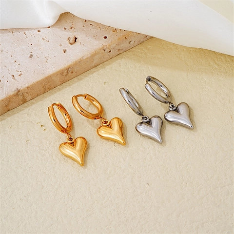 Ohrringe Aus Edelstahl Mit Puffherz-Anhänger Für Damen Polierter Minimalistischer Romantischer Schmuck
