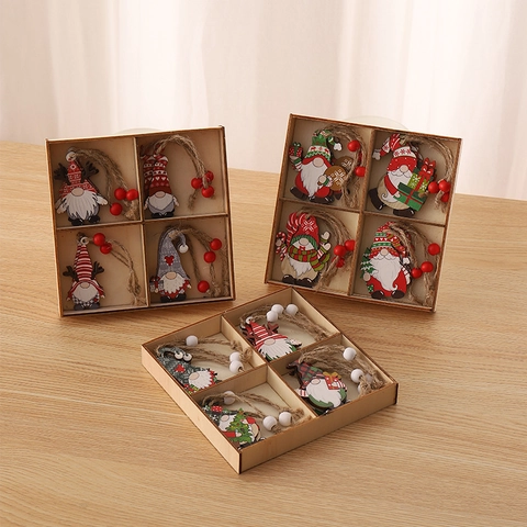 Christmas Wooden Gnome Gingerbread Man Hanging Ornaments Set For Christmas Tree Decor With Wooden Box Handmade Wood Art