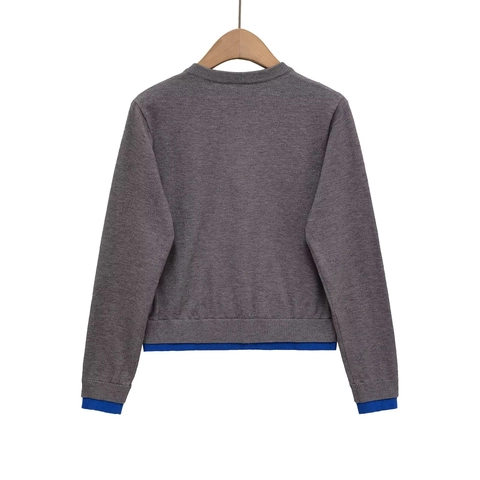 Cárdigan de Punto de Manga Larga con Cuello Redondo Casual para Mujer Abotonadura Sencilla Gris Azul Bloque de Color Suéter Abrigo