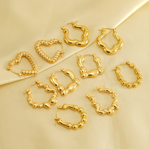 Pendientes De Aro Con Corazón Irregular De Acero Inoxidable Chapado En Oro De 18K Textura Orgánica Joyería De Moda Vintage