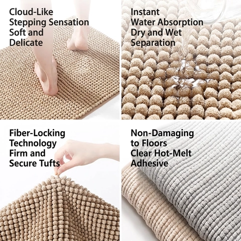 Chenille Bath Mat Thickened Non-Slip Absorbent Rug For Bathroom Shower Bedroom Entrance Door Floor Soft Washable