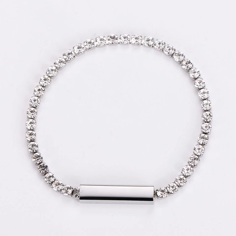 Bracciale Tennis Strass Pavé Acciaio Inossidabile Piastra Metallica Quadrata Chiusura Magnetica Gioielli Geometrici Minimalisti Unisex