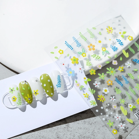 Nail Art Stickers Ultra Thin Adhesive Decals Floral Daisy Leaf Pattern Spring Style For DIY Manicure Decoration