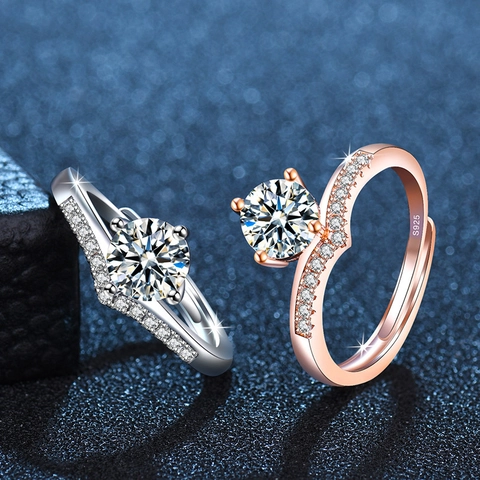 Adjustable Open Ring Copper Cubic Zirconia Heart Round Flower For Women Wedding Engagement Elegant Minimalist Jewelry