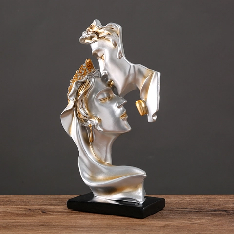 Modern Abstract Couple Kiss Figurine Resin Romantic Human Sculpture Home Office Desktop Decor Heart Gesture Art Ornament