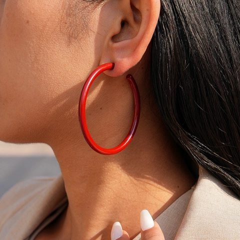 Acrylic Star Geometric Hoop Earrings With Steel Earring Post Dark Red High Gloss Minimalist Fashion Jewelry For Women