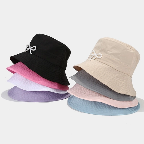 Cappello Alla Pescatora Donna Fiocco Di Künstliche Perle Asciugatura Rapida Protezione Solare Traspirante Leggero Estate