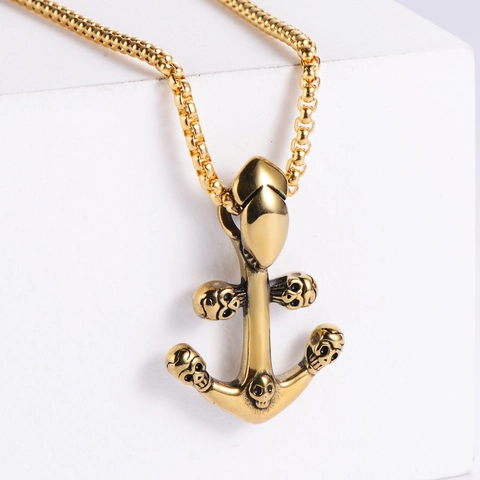 Collana Con Pendente Ancora E Teschio Acciaio Inossidabile 304 Retro Punk Gothic Gioielli Nautici Regalo Per Uomini Donne