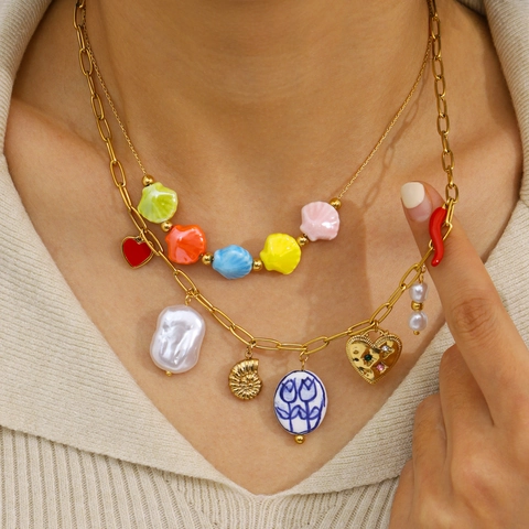 Orecchini A Conchiglia E Stella Marina Tema Oceano Collana Acciaio Inossidabile Placcato Oro 18K Perla Artificial Gioielli Per Donne