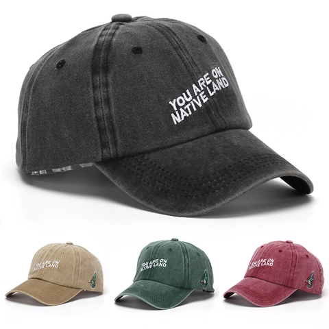 Cappello Da Baseball In Cotone Lavato Ricamo Lettere Motivo Uccello Vintage Regolabile Cappello Sole Unisex