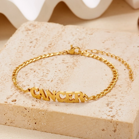 Stainless Steel Zodiac Sign Letter Bracelet Gold Plated Minimalist Constellation Hollow Bracelet For Women Beach Jewelry