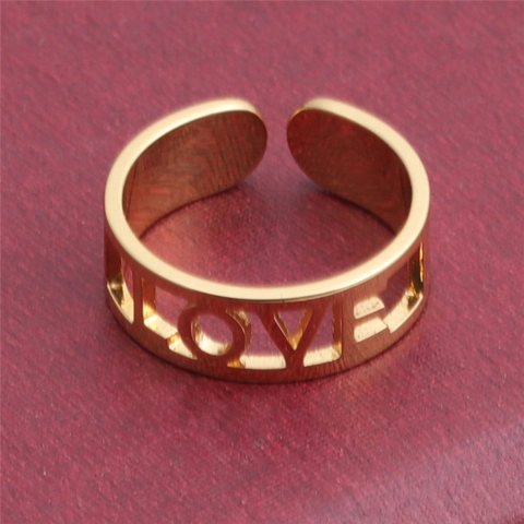 Hollow LOVE Letter Adjustable Open Ring Copper Gold Plated Micro Set Zircon Fashion Jewelry Gift For Women