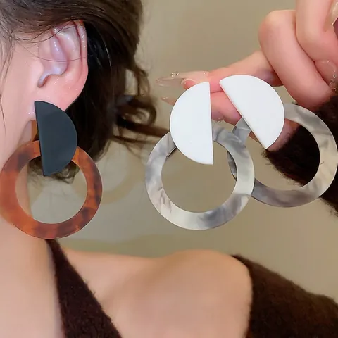 Vintage Geometric Round Hoop Drop Earrings For Women Resin Acrylic With 925 Sterling Silver Earring Post Fashion Niche