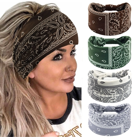 Bandeaux Larges Femmes Boho Paisley Léopard Élastiques Bandeaux Cheveux Yoga Sport Fitness Turban Noué Tête