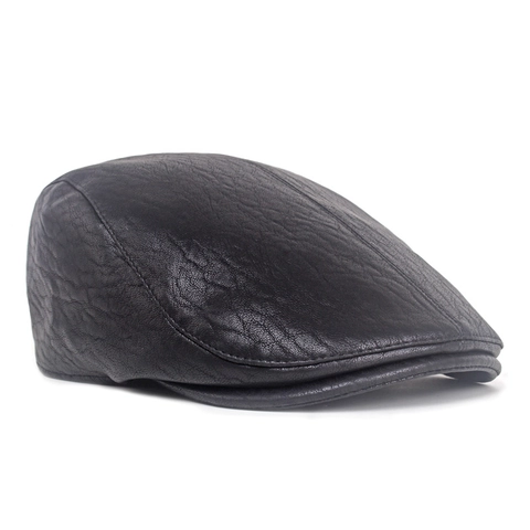 PU Leather Ivy Flat Cap Warm Windproof British Retro Newsboy Hat For Men Women Autumn Winter Vintage Style