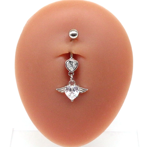 Piercing de Nombril en Acier Inoxydable 316L Cœur Ailes d'Ange Zircone Cubique Bijoux pour Femmes Or Argent Plaqué Sexy Bijoux de Corps