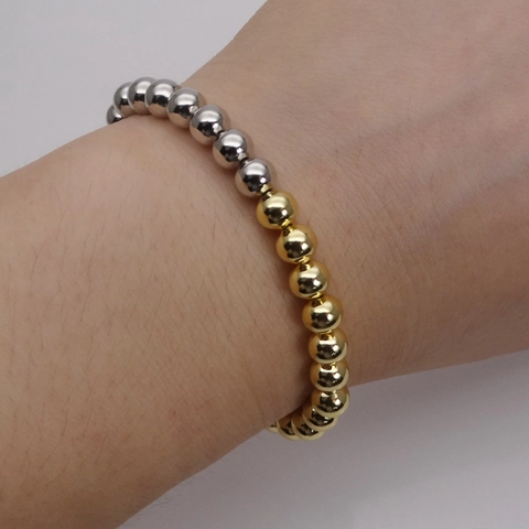 Fashion Adjustable Round Bead Bracelet Copper Gold Silver Two Tone Minimalist Slider Jewelry Women