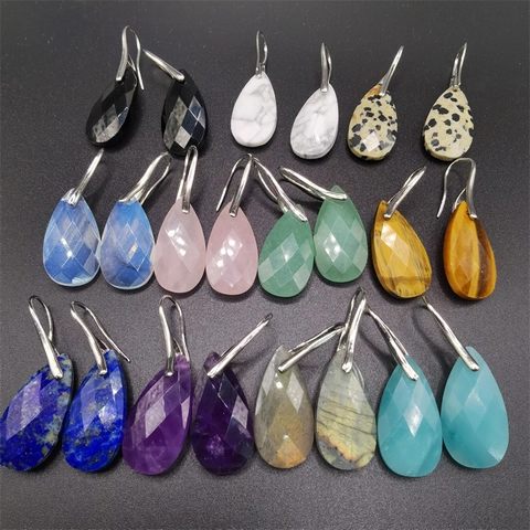 Facettierte Naturstein Tränenform Ohrhänger Für Damen Minimalistische Kupferhaken Amethyst Rosenquarz Labradorit Schmuck Geschenk