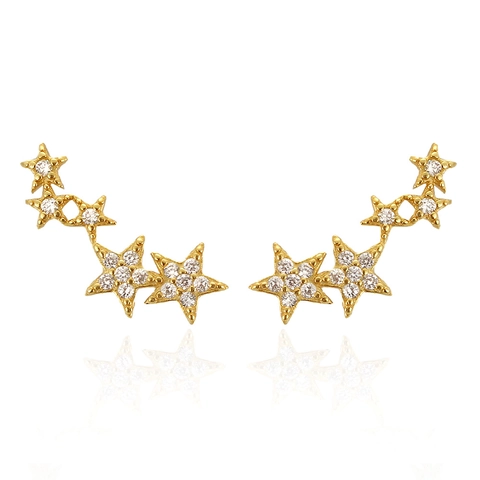 925 Sterling Silver Star Stud Earrings With Rhinestones Five Stars Curved Climber Trendy Jewelry For Women