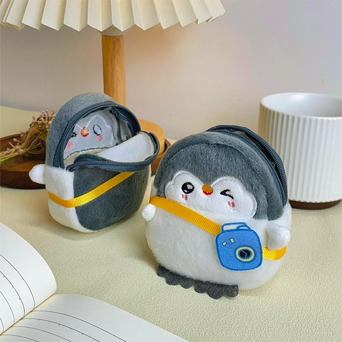 Portamonete Pinguino Peluche Mini Borsa Tracolla Animali Cartone Tasca Cerniera Per Bambini Donne