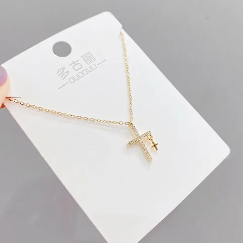 Cross Pendant Necklace Copper Micro Inlaid Zircon Rhinestone Dainty Gold Silver Plated Clavicle Chain For Women
