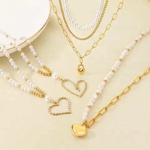 Collana Con Ciondolo A Cuore Barocco Con Acciaio Inossidabile Perla Artificial Di Conchiglia Catena Spliced Gioielli Eleganti Da Donna
