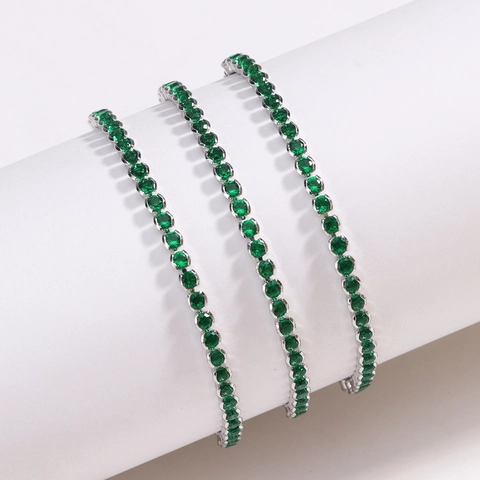 Bracelet Rivière Tennis Zircone Ronde Verte Laiton Plaqué Or Fermoir Bolo Ajustable Bijoux Pour Femmes