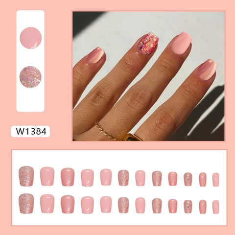 Uñas Postizas Press On Cortas Ballet Aurora Purpurina Brillante Color Sólido Estilo Europeo Americano