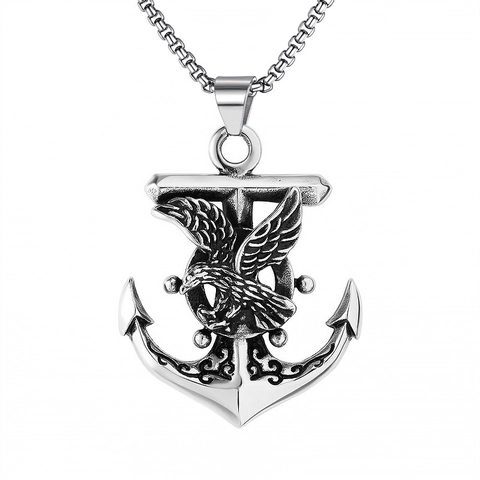 Vintage Stainless Steel Chain Alloy Eagle Anchor Pendant Necklace Punk Gothic Nautical Jewelry For Men Women Daily Party Gift