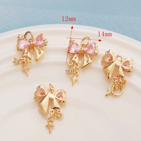 14K Vergoldete Strass Charms DIY Schmuckherstellung Zubehör Schmetterling Pilz Planet Herz Glocke Anhänger Für Halsketten