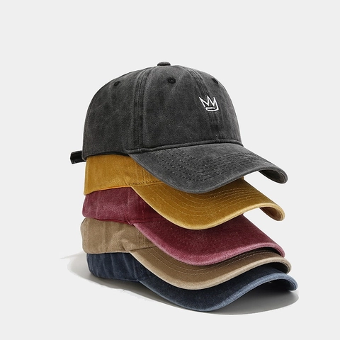 Casquette De Baseball En Coton Lavé Avec Broderie Couronne Retro Distressed Dad Hat Ajustable Hommes Femmes Solaire