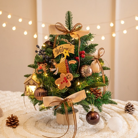 Mini Weihnachtsbaum Tischdekoration LED Lichterkette Kunstschnee Holzsockel Künstliche Kiefer Für Büro Und Zuhause Ornament