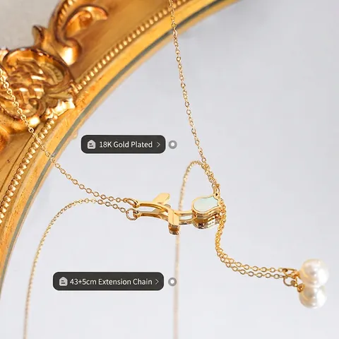 Women 18K Gold Plated Titanium Steel Rose Flower Tassel Necklace With White Sea Shell And Artificial Pearl Pendant Jewelry