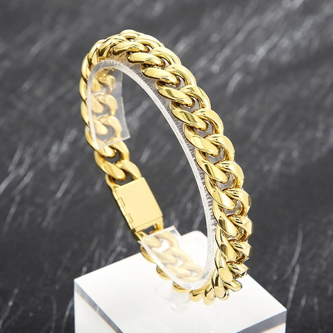 Collar Y Pulsera De Eslabones Cubanos Para Hombre Acero Inoxidable Pulido Estilo Hip Hop Punk Joyería Oro Acero